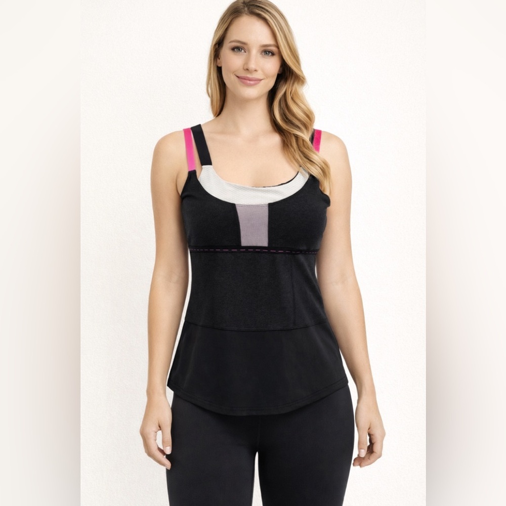 Lululemon Athletic Tank Top Built-In Bra Gray Hot Pink Straps Women's Size 4